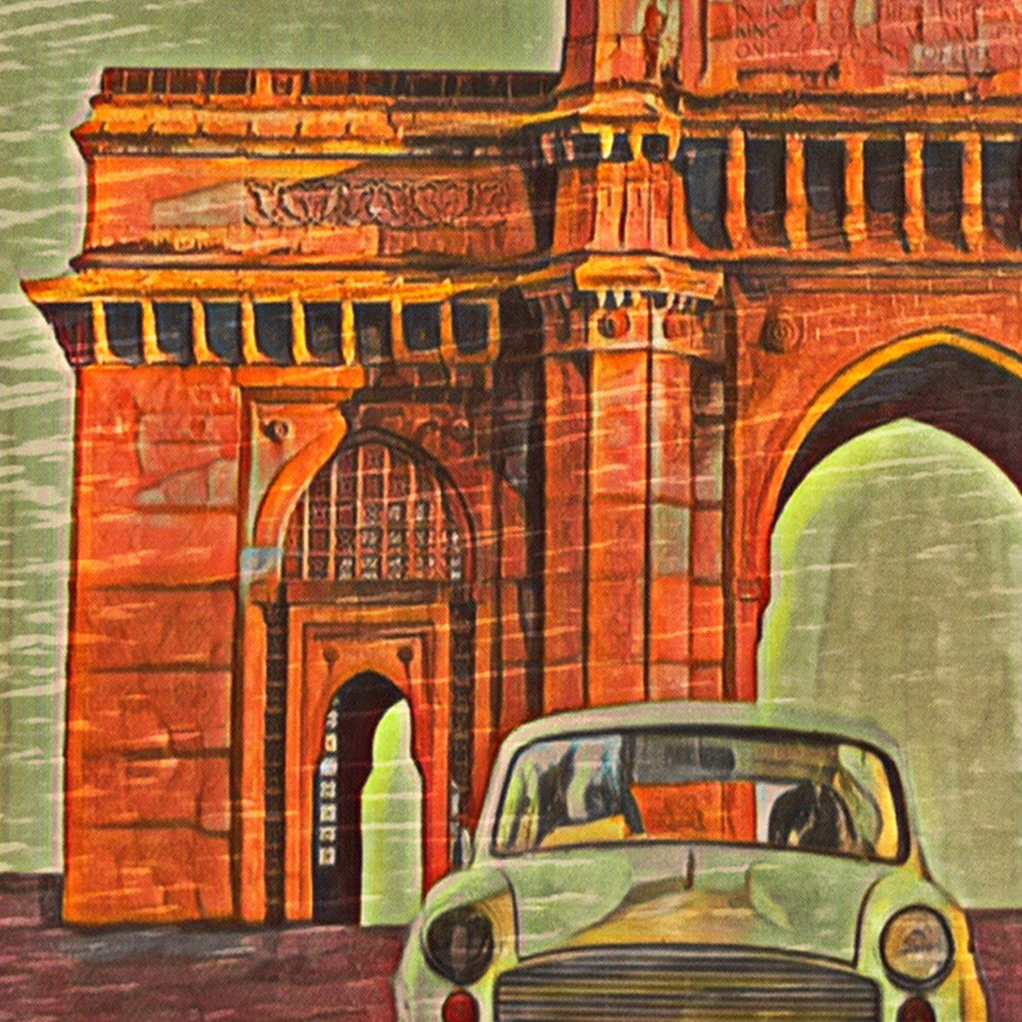 Mumbai Gateway Of India Classic Car Birds Sky Vintage Travel Poster - Image 4