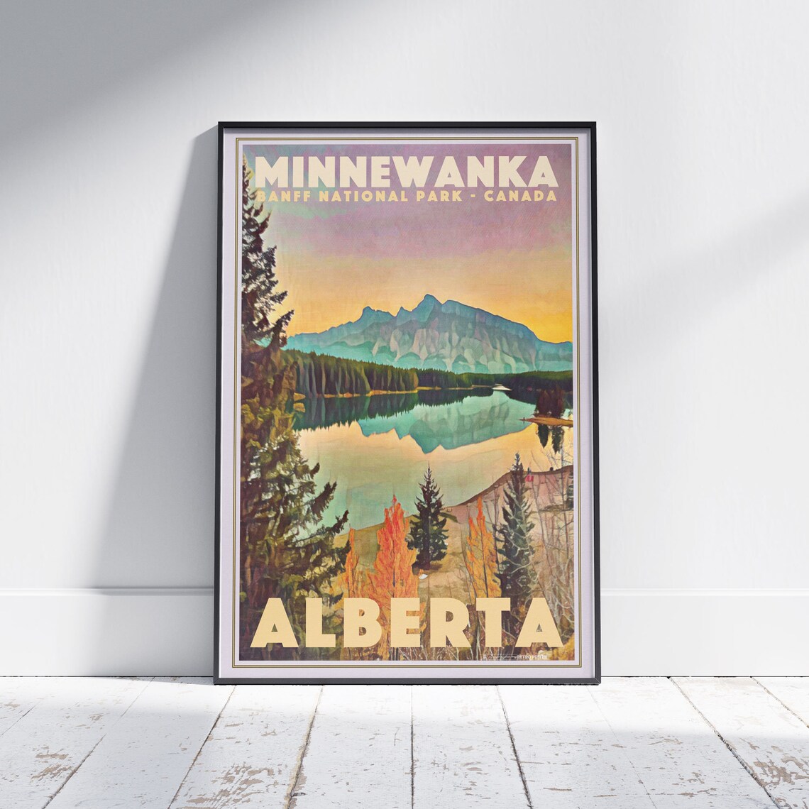 Lake Minnewanka Banff Alberta Canada Mountain Lake Travel Poster