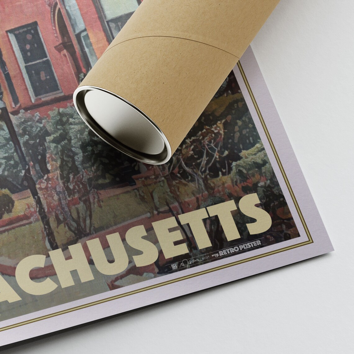 Boston Massachusetts Red Brick Townhouse Street Travel Poster - Image 2