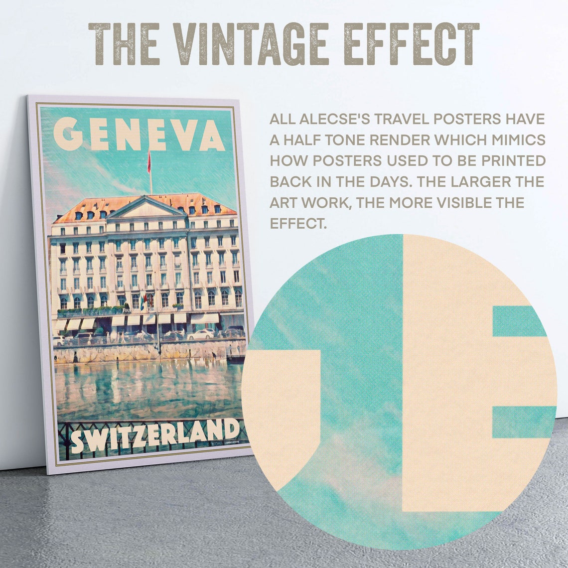Geneva Switzerland Retro Lakeside Grand Hotel Vintage Travel Poster - Image 2