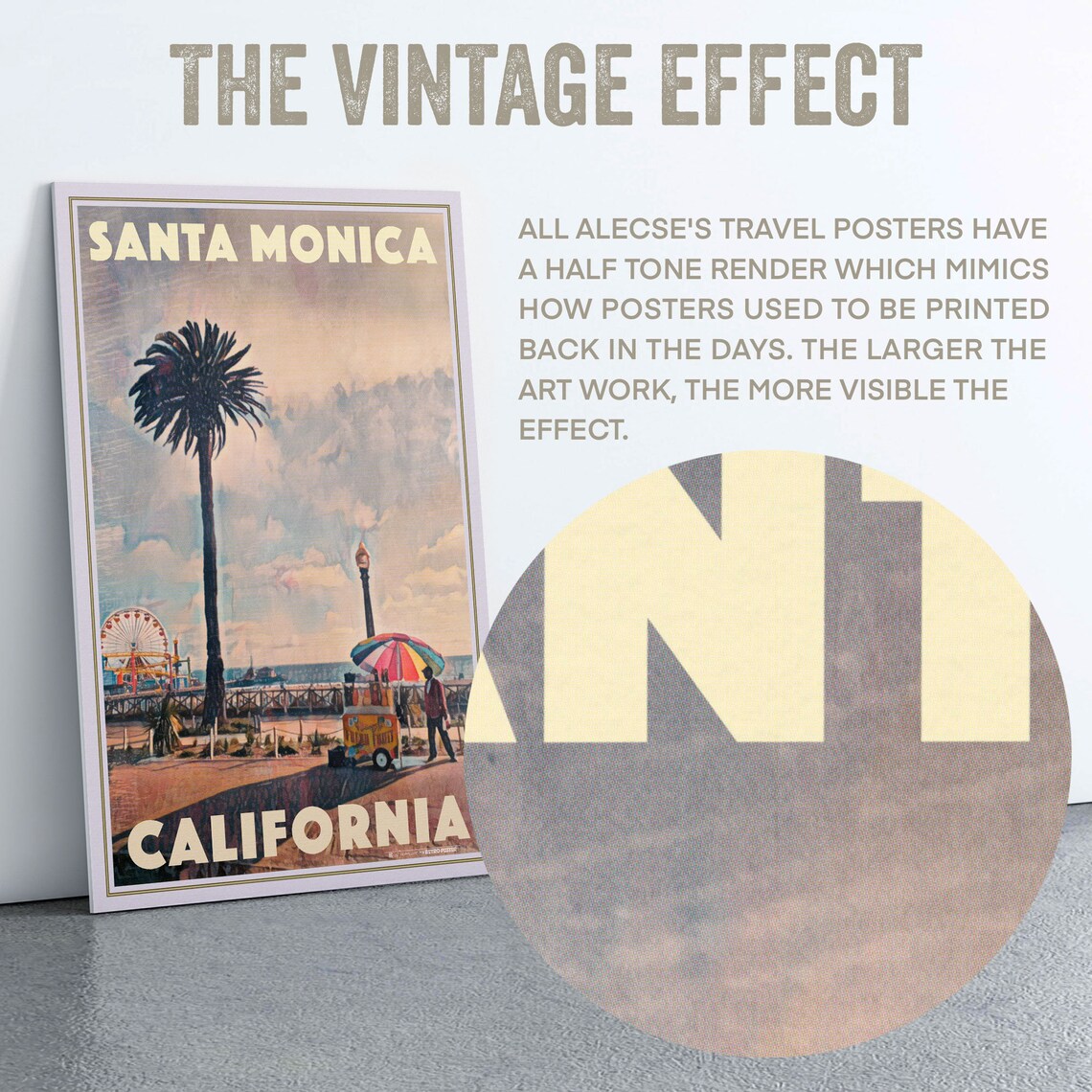 Santa Monica California Vintage Travel Poster Pier Palm Beach Art - Image 2