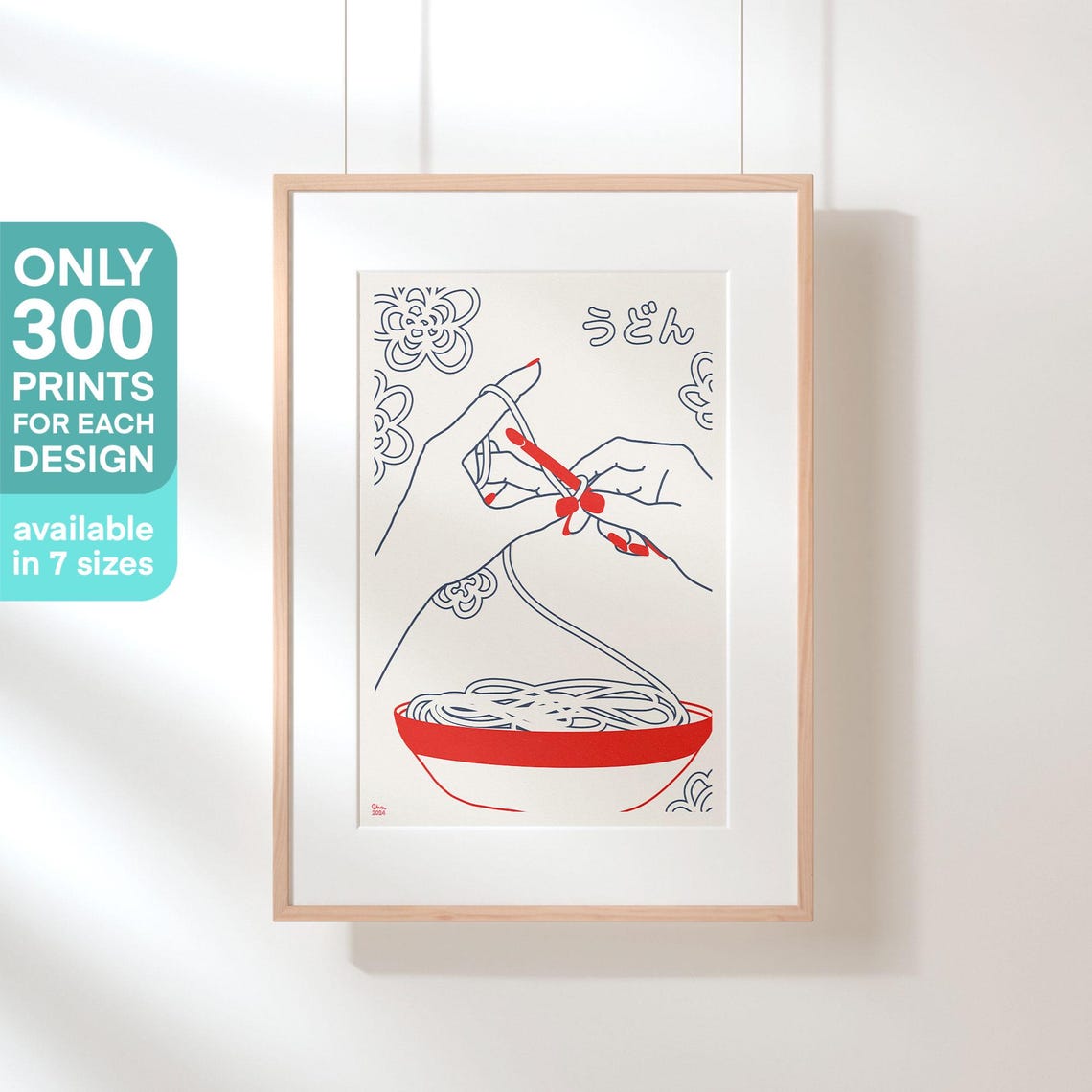 Udon Noodle Bowl Minimal Line Art With Hands Lifting Noodles Poster - Image 3