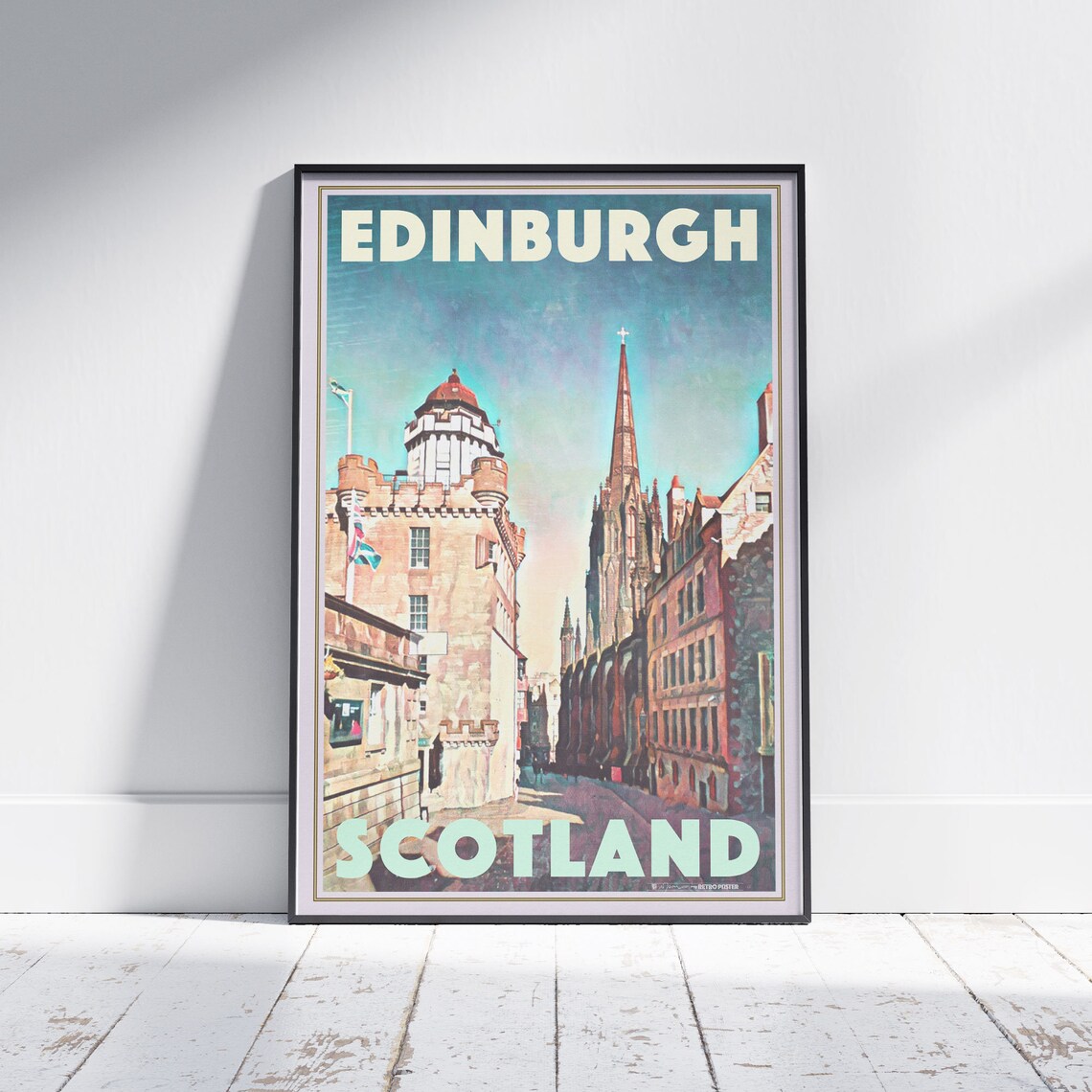 Edinburgh Scotland Vintage Travel Poster With Royal Mile Old Town