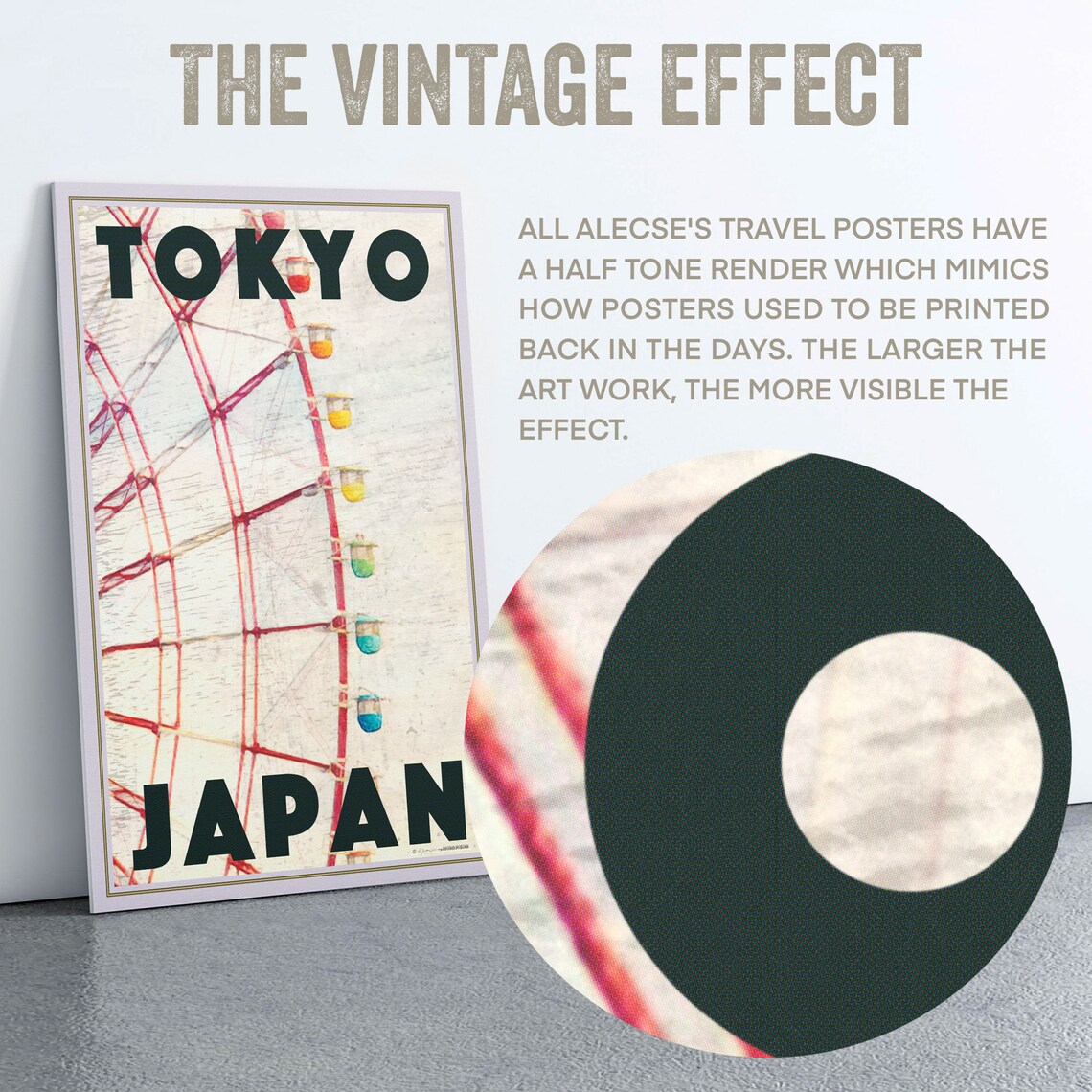 Tokyo Japan Ferris Wheel Colorful Cabins Retro Pop Art Travel Poster - Image 2