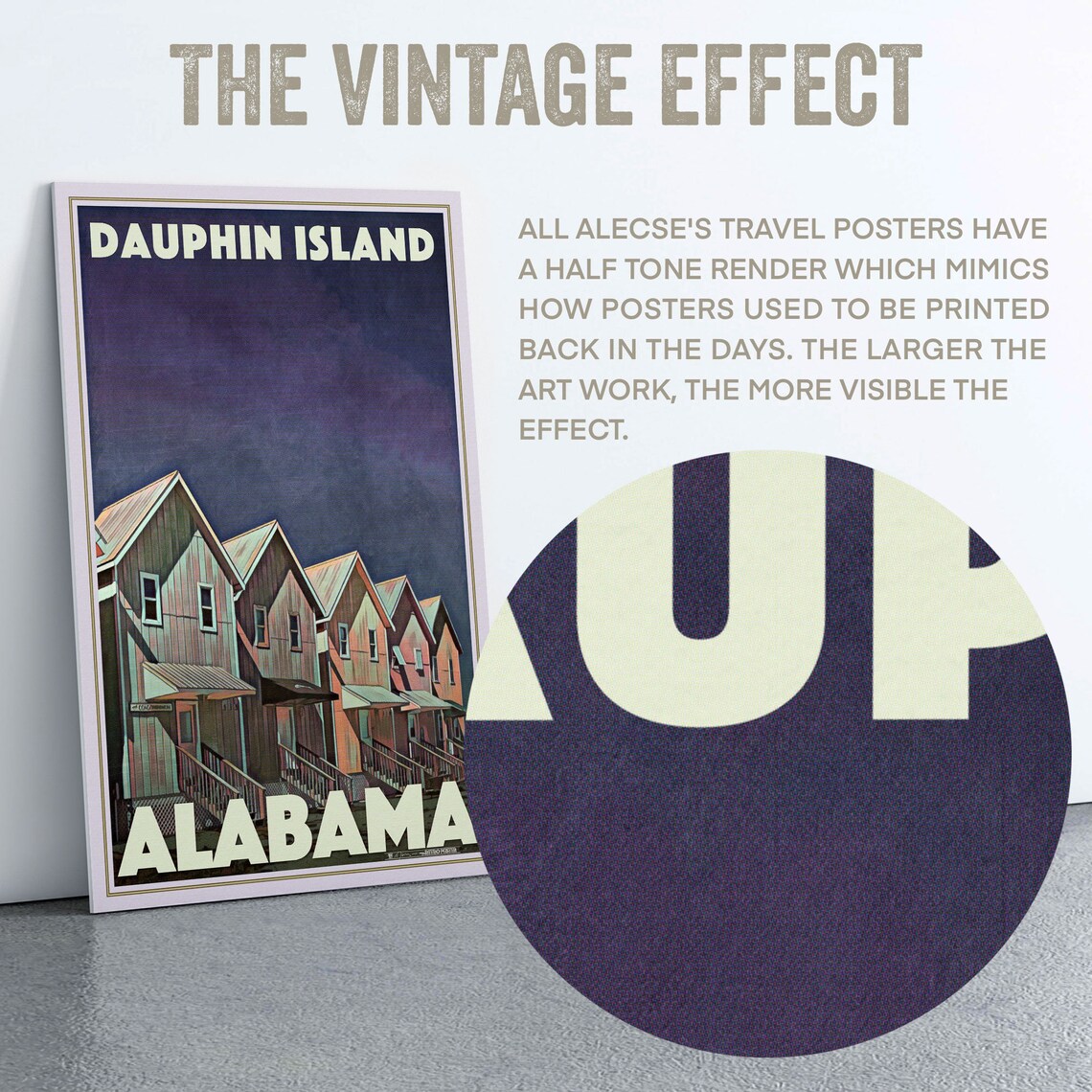 Dauphin Island Alabama Vintage Travel Poster With Beach Cottages Row - Image 2
