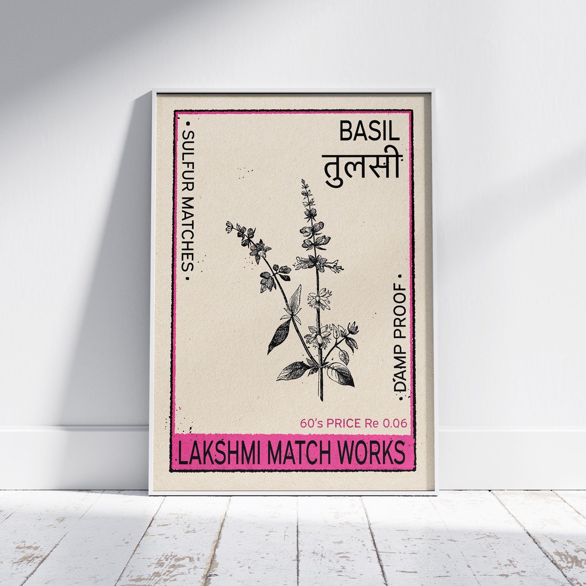 Basil Tulsi Sacred Herb Vintage Indian Matchbox Label Art Poster