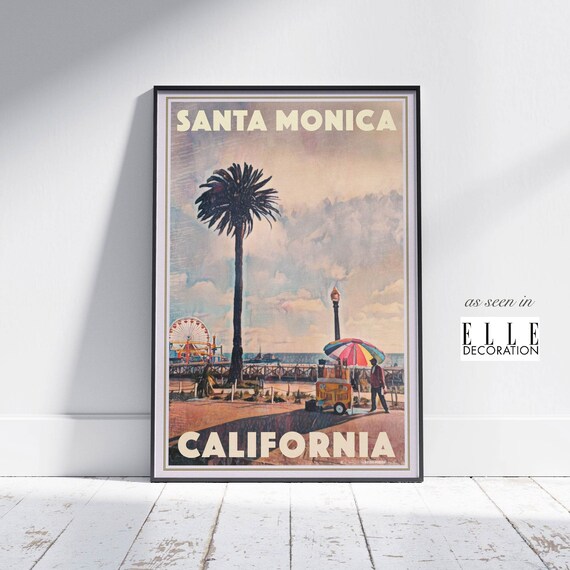 Santa Monica California Vintage Travel Poster Pier Palm Beach Art