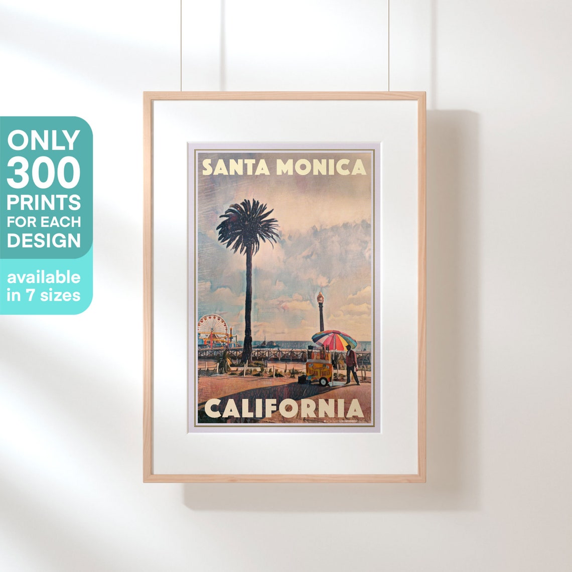 Santa Monica California Vintage Travel Poster Pier Palm Beach Art - Image 3
