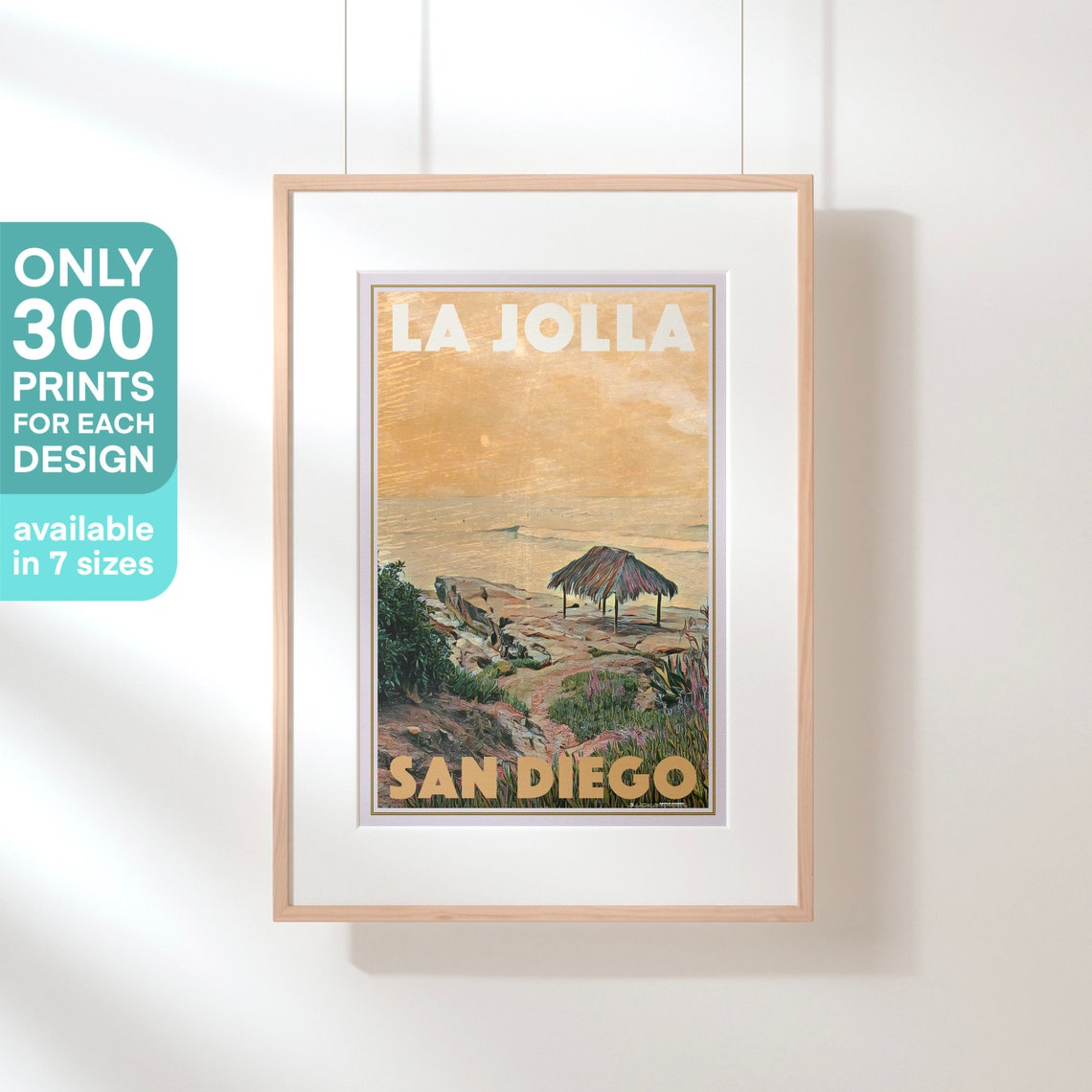 La Jolla Thatched Surf Shack Beach San Diego Vintage Travel Poster - Image 3