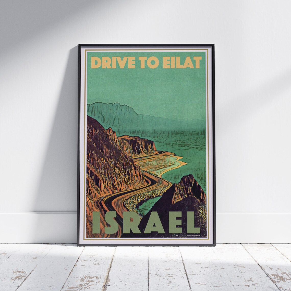 Israel Drive to Eilat Winding Coastal Road Vintage Travel Poster