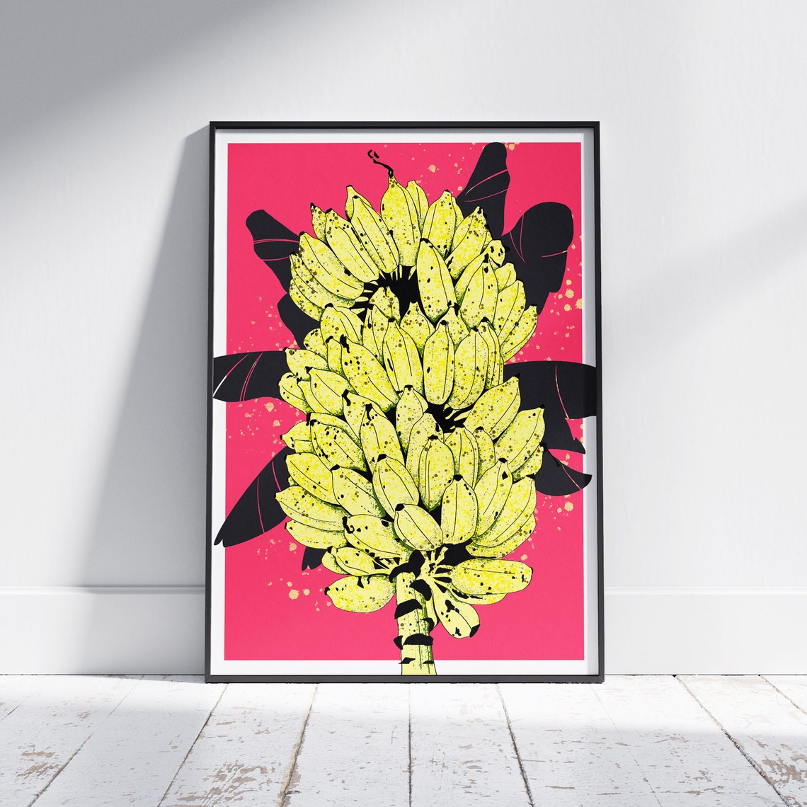 Banana Pop Art Poster Neon Pink Exotic Fruit Botanical Kitchen Decor
