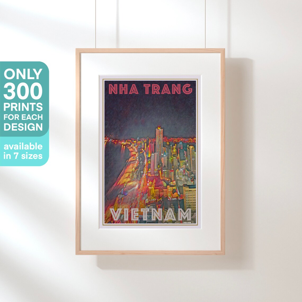 Nha Trang Vietnam City Lights Bay Night Skyline Vintage Travel Poster - Image 3