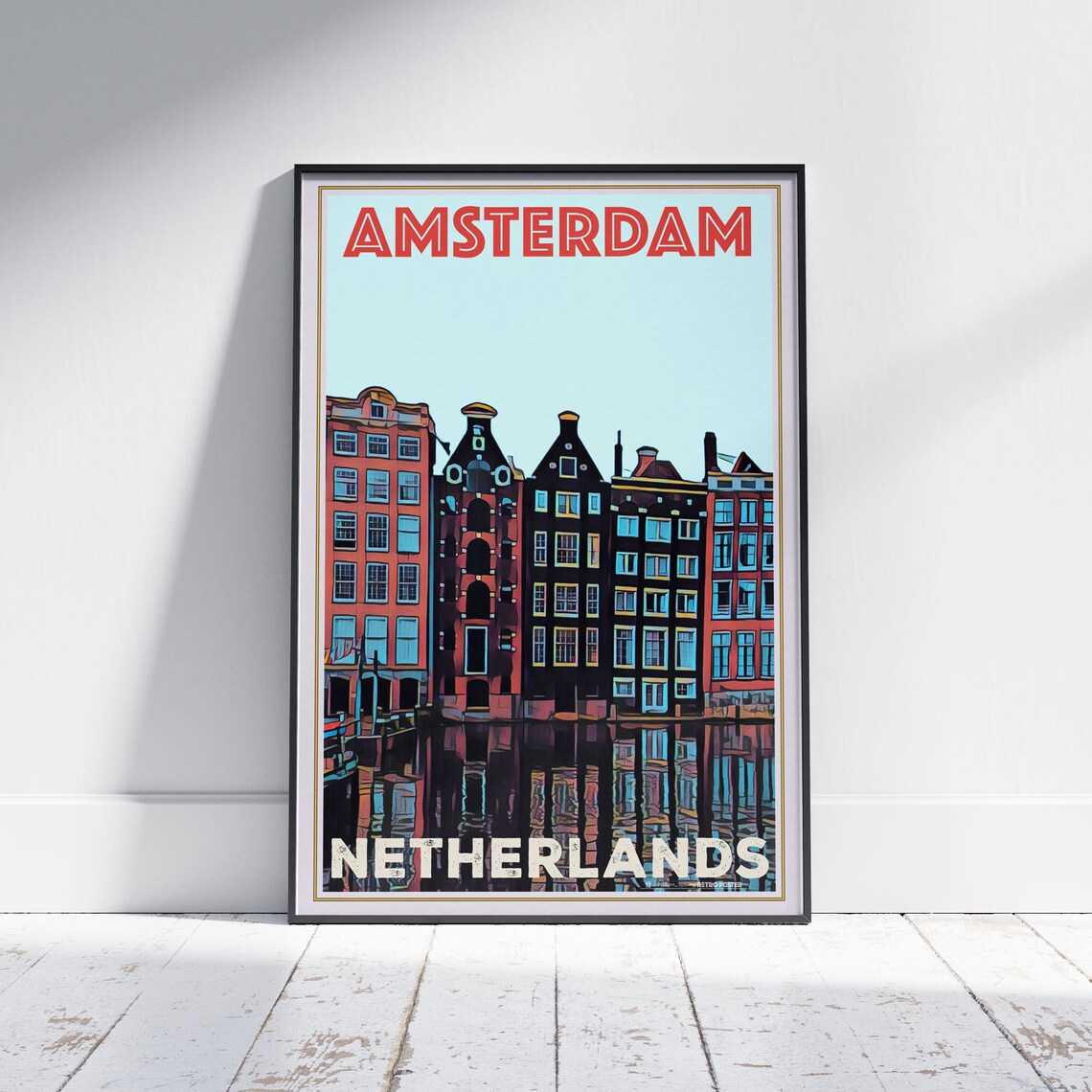Amsterdam Gabled Canal Houses Retro Pop Art Poster Netherlands