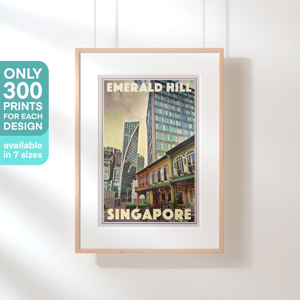 Singapore Emerald Hill Shophouses Skyscrapers Retro Travel Art Poster - Image 3