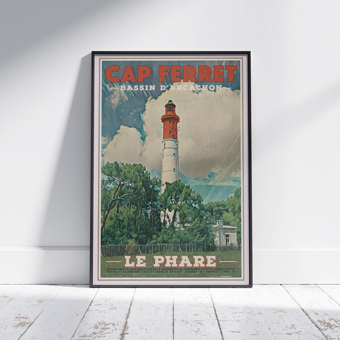 Cap Ferret Lighthouse Bassin d'Arcachon France Vintage Travel Poster