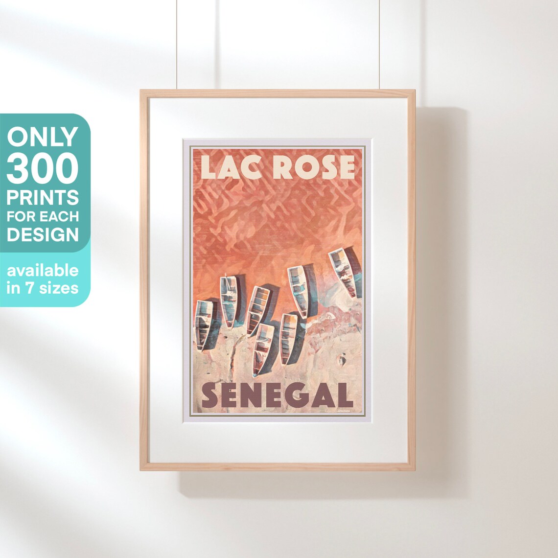 Lac Rose Senegal Pink Salt Lake Fishing Boats Retro Travel Poster - Image 2