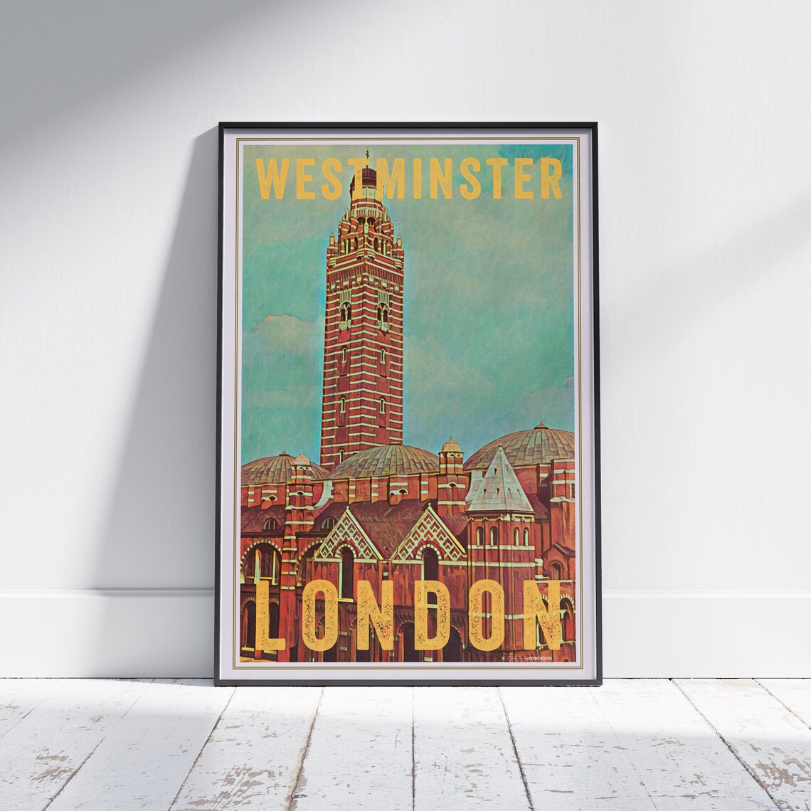 Westminster London Cathedral Red Brick Tower Vintage Travel Poster