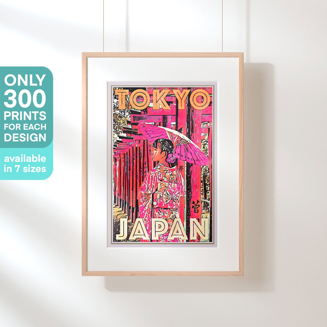 Tokyo Japan Vintage Travel Poster Kimono Girl Red Torii Gates Art - Image 3