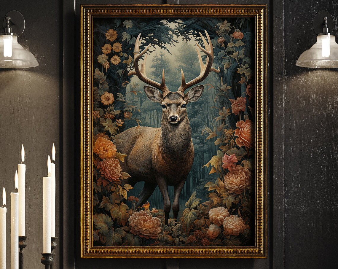 William Morris-Inspired Deer Autumn Art Print