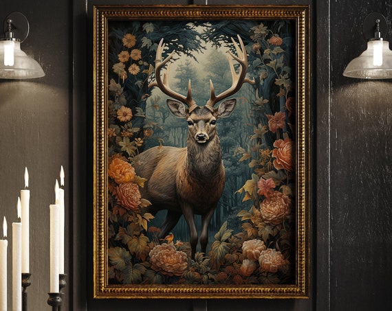 William Morris-Inspired Deer Autumn Art Print