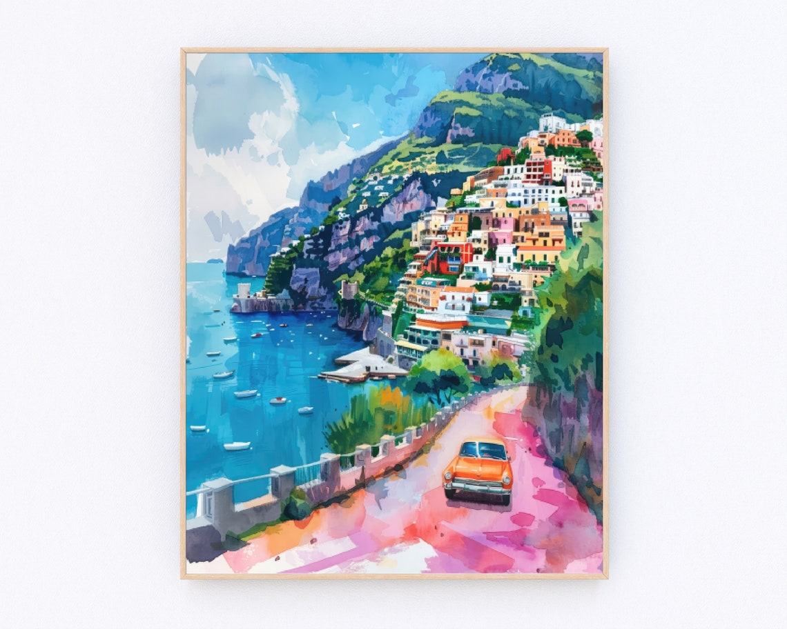 Italy Cinque Terre Painting Amalfi Coast Painting Cinque Terre Wall Art Italy Landscape Poster Europe Poster Travel Gift P539