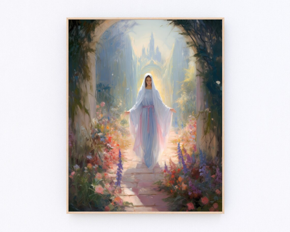 Mother Mary Blessed Christian Prayer Wall Art Poster