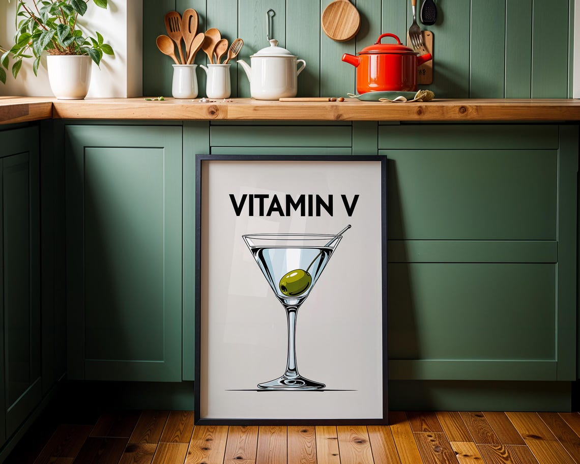 Vitamin V Print Vodka Cocktail Art Minimalist Bar Decor
