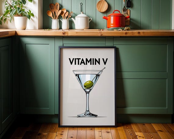 Vitamin V Print Vodka Cocktail Art Minimalist Bar Decor