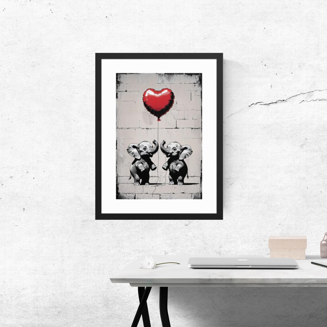 Urban Elephant Art Two Elephants With Heart Balloon Street Style Print