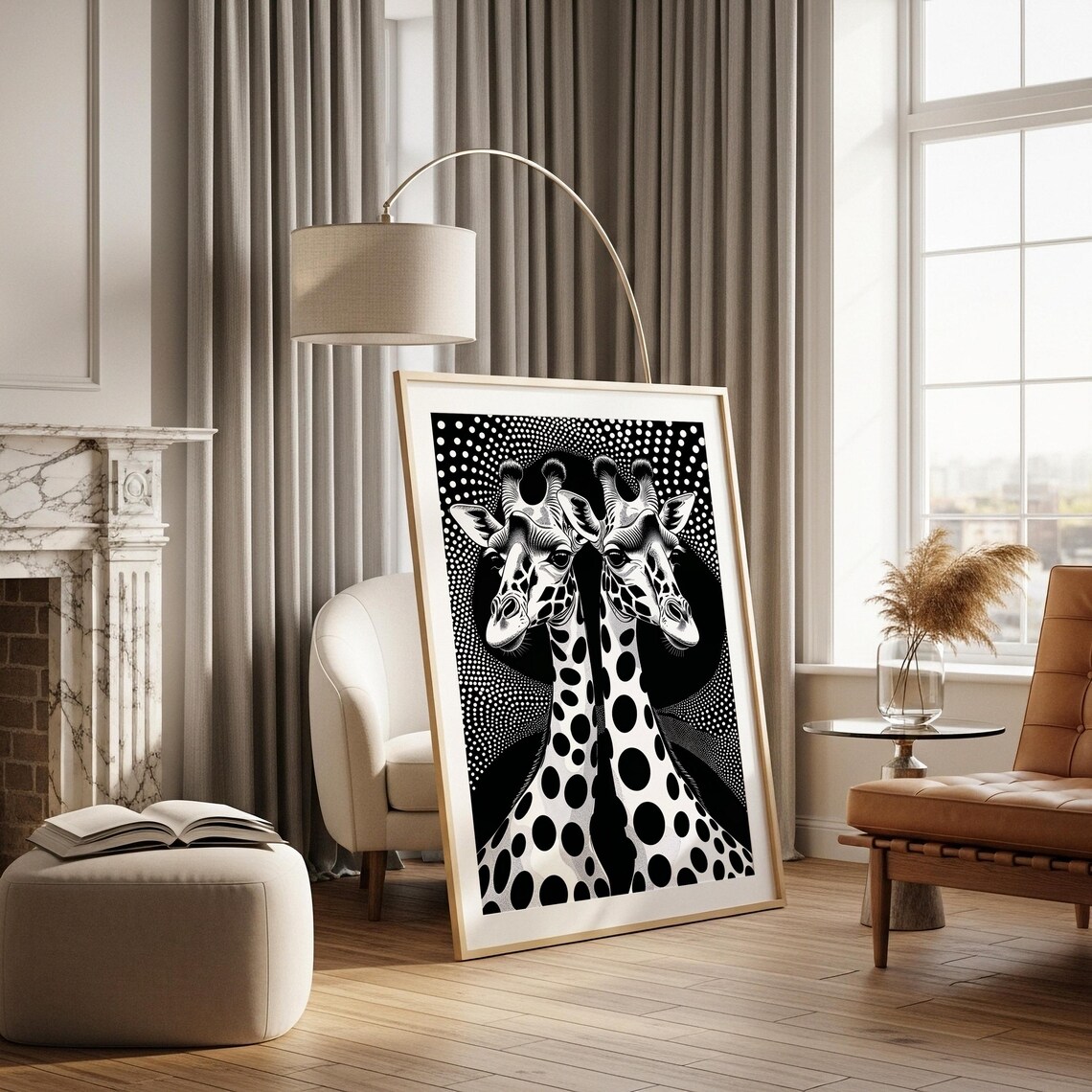 Black And White Giraffe Art Print Modern Optical Illusion Home Decor