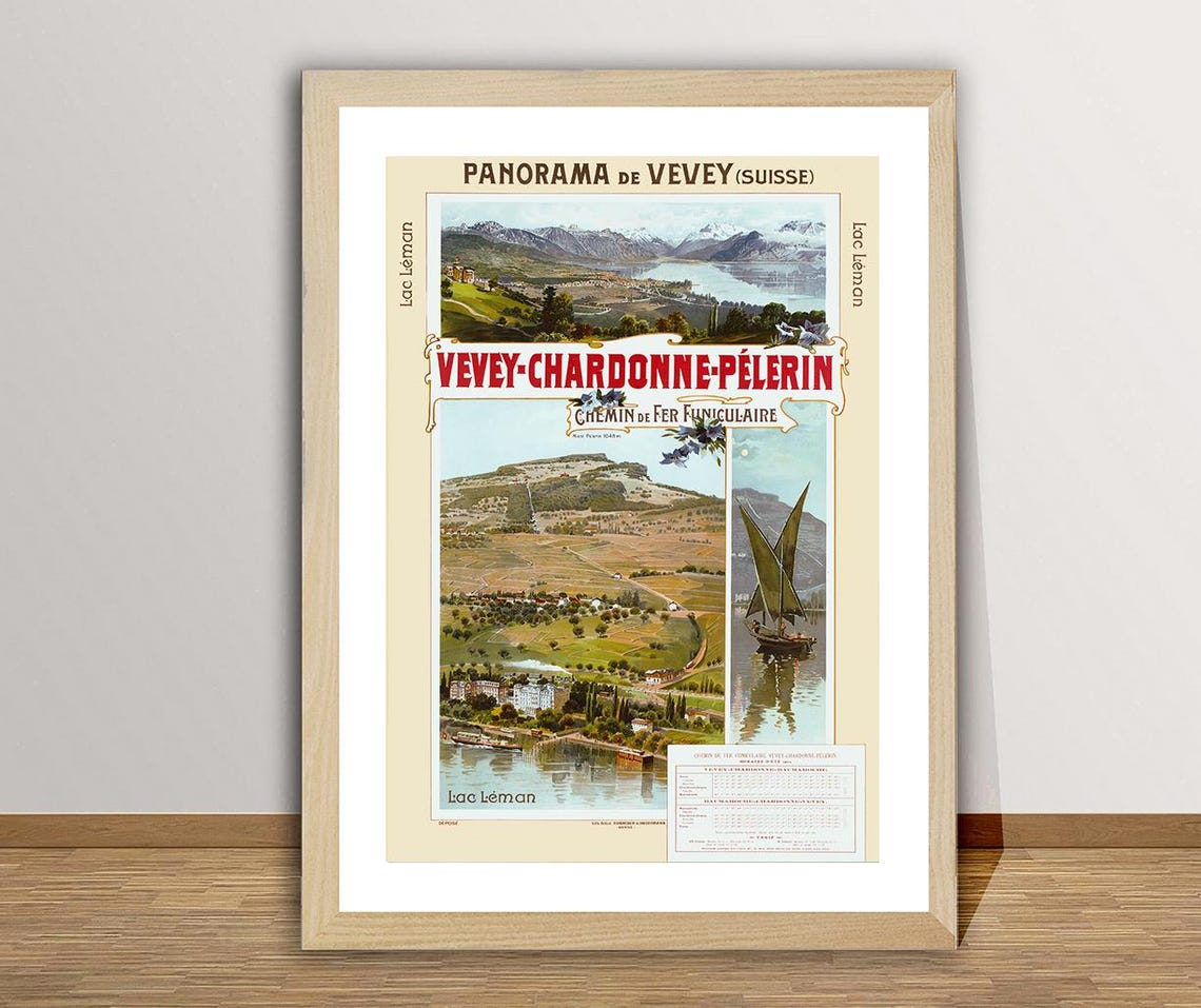 Vevey Chardonne Pelerin Funicular Railway Lake View Panorama Poster