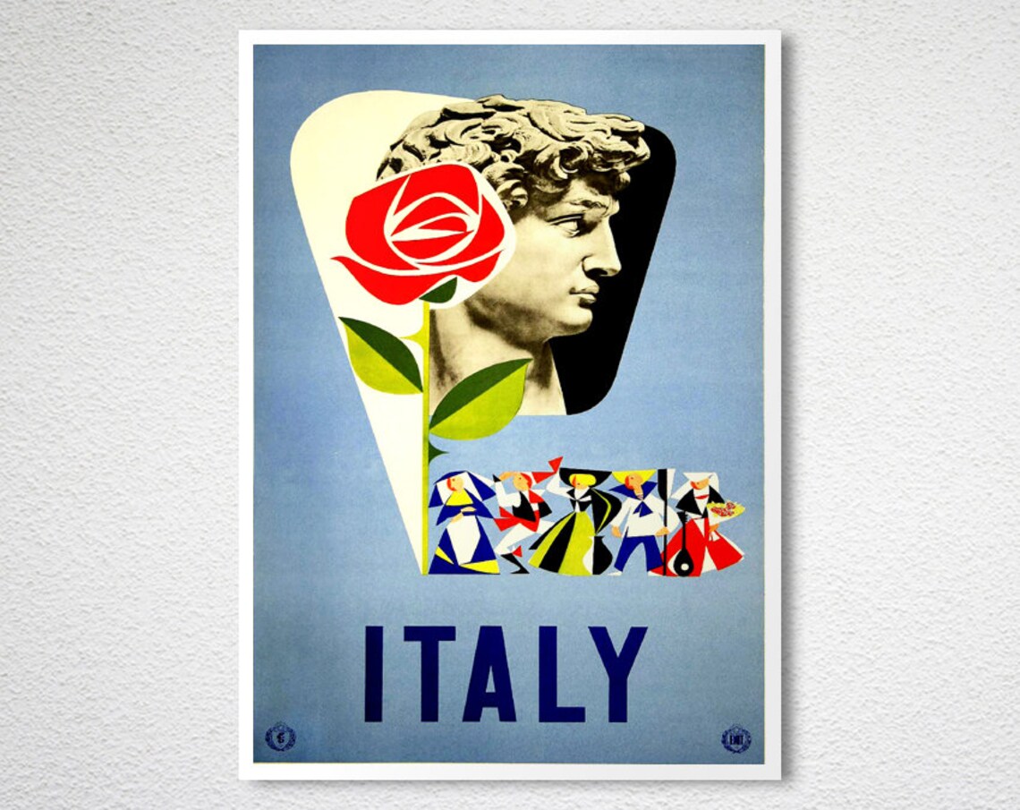Italy Michelangelo David Statue Red Rose Vintage Classic Art Poster - Image 2