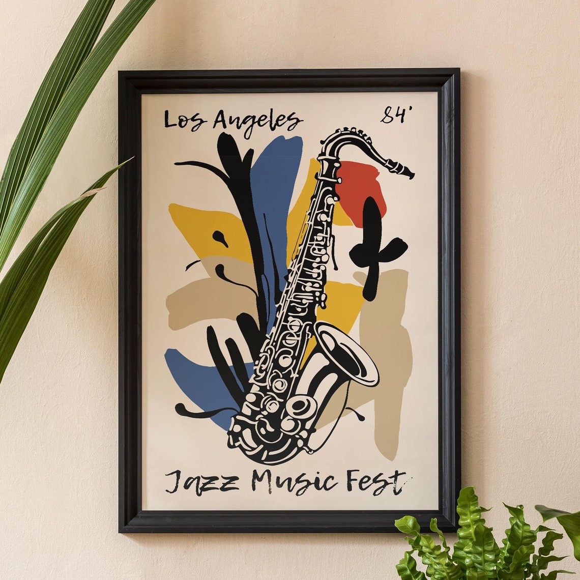 Los Angeles 84 Jazz Music Fest Poster Saxophone Art Print Retro Music Festival Wall Decor Abstract Jazz Concert Illustration Jazz Print