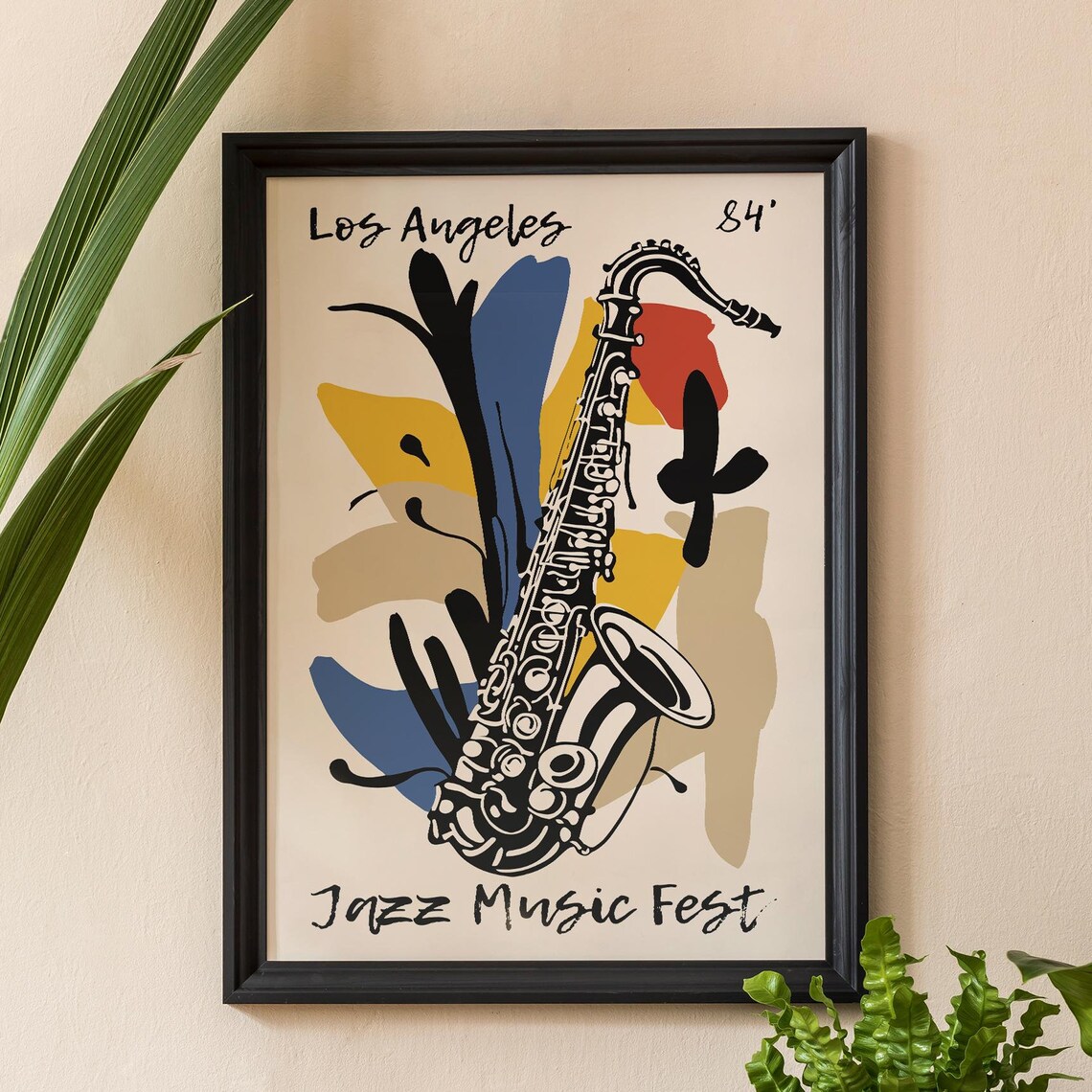 Los Angeles 84 Jazz Music Fest Saxophone Abstract Graphic Poster