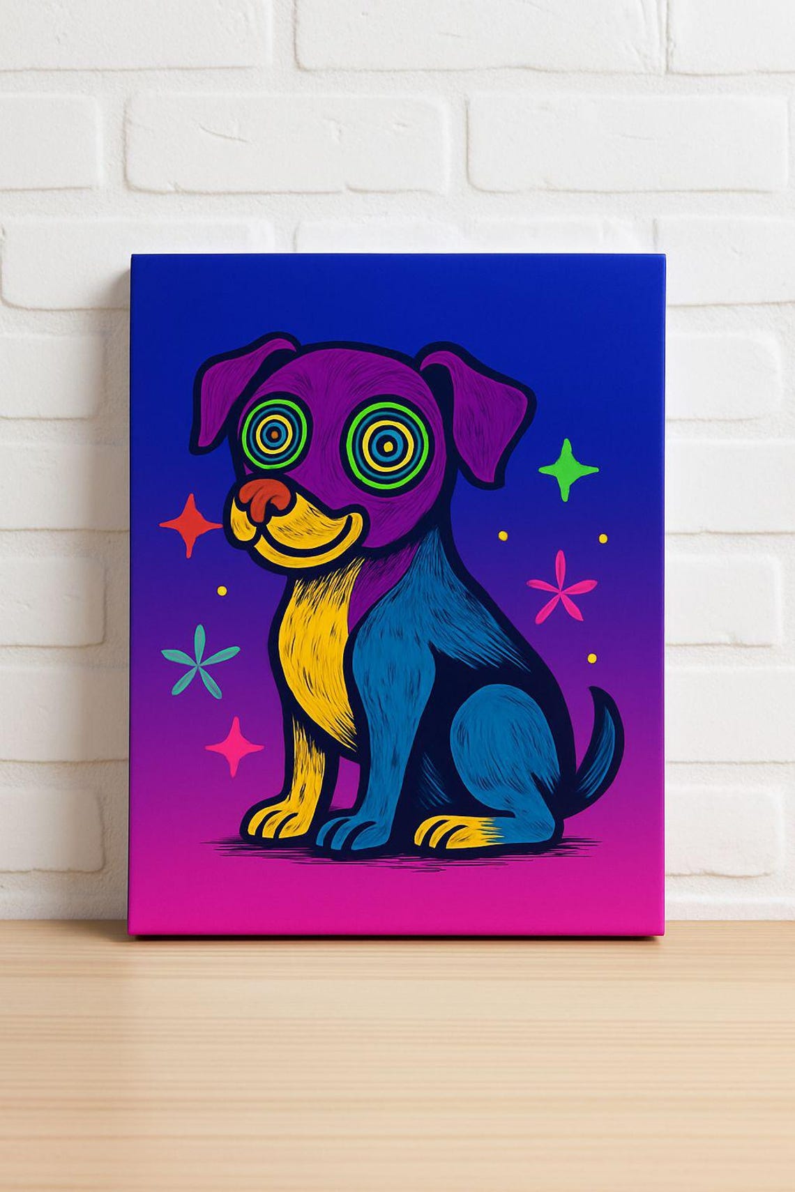 Neon Trippy Puppy Swirl Eyes Psychedelic Pop Art Fun Dog Poster