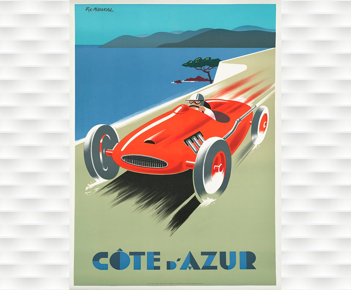 Cote dAzur French Riviera Vintage Motor Racing Travel Poster