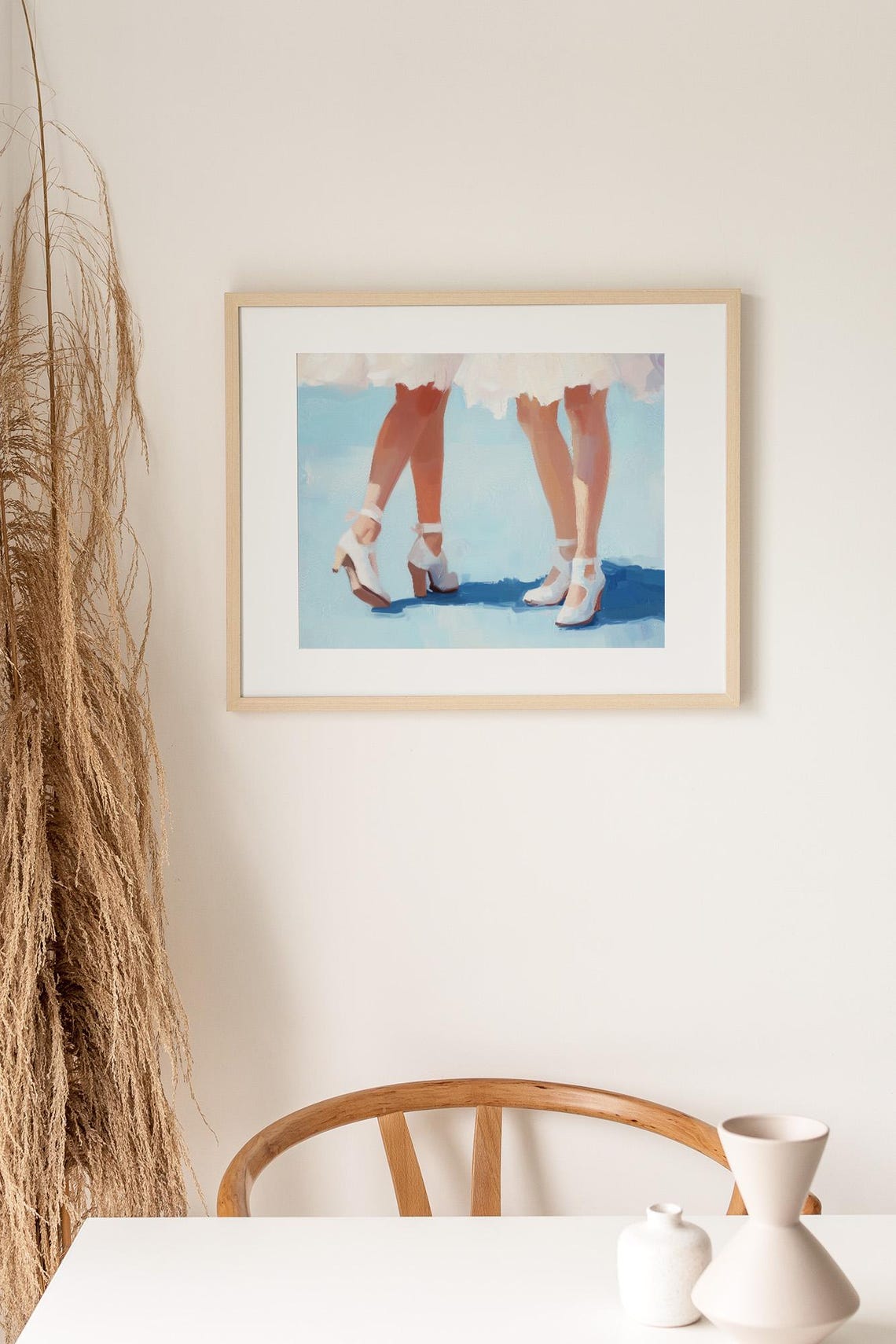 Retro Ballet Dancers Painting White Shoes Blue Home Decor Art Print - Image 2