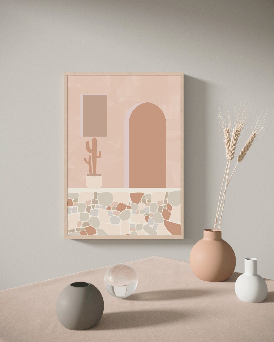 Pastel Arch Doorway Cactus Mediterranean Tile Minimal Wall Poster - Image 2