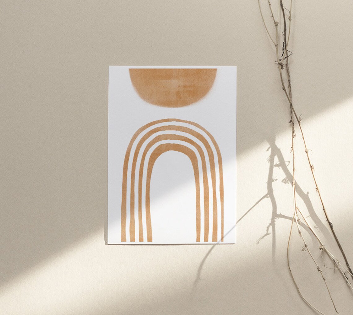 Tan Rainbow Arch Golden Rising Sun Boho Nursery Modern Wall Poster - Image 3