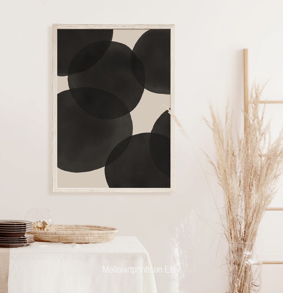 Black Watercolor Circles Overlapping Cream Modern Monochrome Poster - Image 3