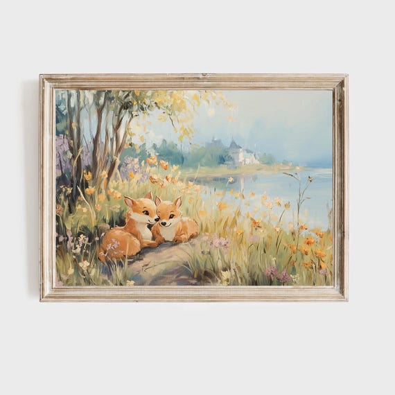 Fox Couple Print Nursery Wall Art Woodland Animal Decor Whimsical Forest Art Baby Room Print Cottage Core Wall Decor