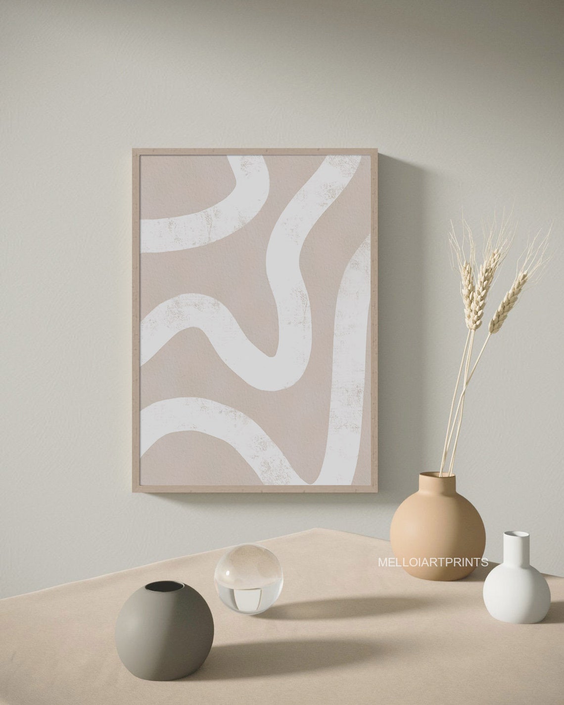 White Wave Abstract Art Taupe Beige Textured Modern Wall Poster