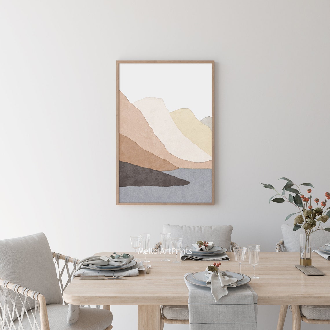 Textured Torn Paper Cut Mountain Landscape Beige Gray Wall Art - Image 2