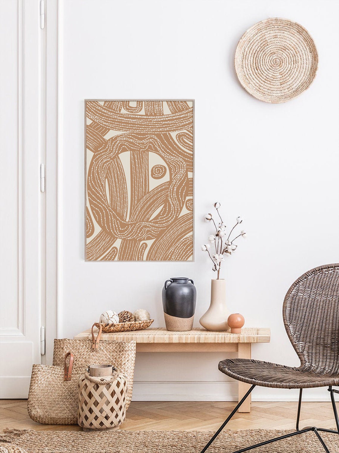 Organic Terracotta Dotted Spiral Line Abstract Neutral Art Poster - Image 2