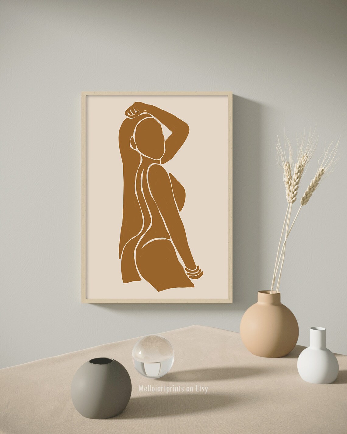 Standing Woman Silhouette in Golden Brown Elegant Feminine Art Poster - Image 2