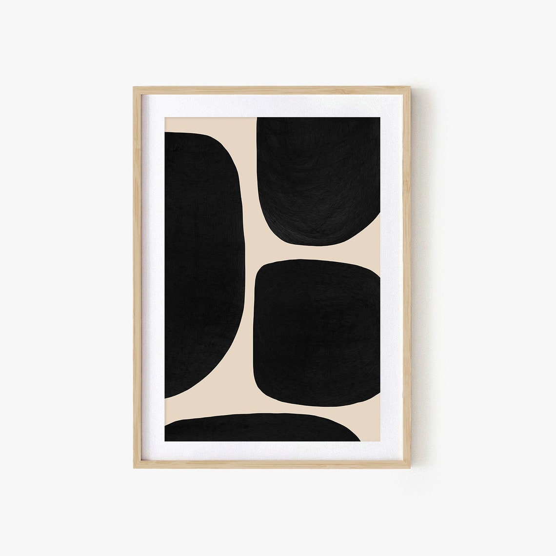 Bold Black Organic Shapes on Warm Beige Abstract Minimalist Art Poster - Image 2