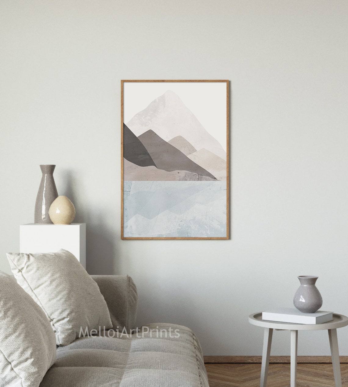 Abstract Mountain Lake Neutral Beige Minimalist Nature Poster - Image 2
