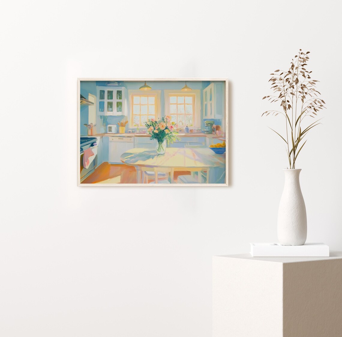 Sunny Blue Kitchen Floral Bouquet Cozy Interior Oil Art Poster - Image 2