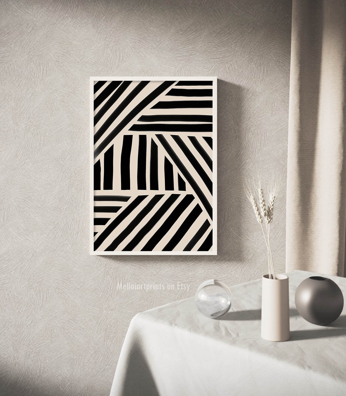 Beige Black Abstract Line Art Print, Boho Decor - Image 2
