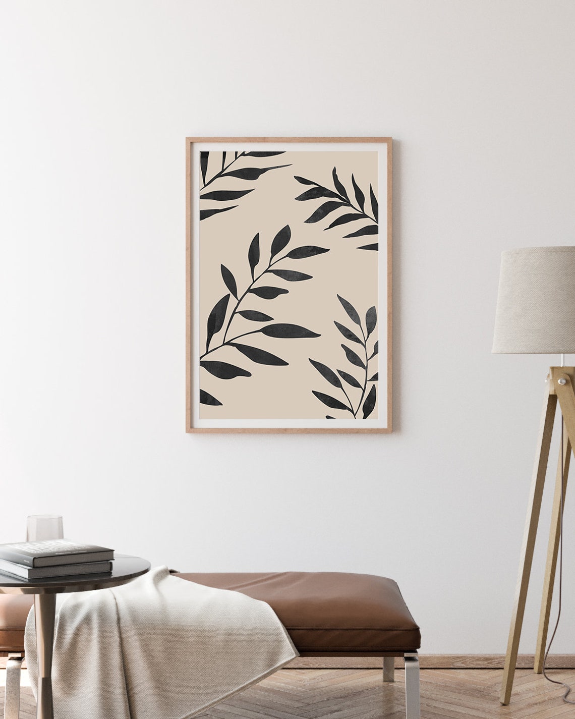 Black Leaf Branches Botanical Art Beige Modern Minimal Wall Poster - Image 3